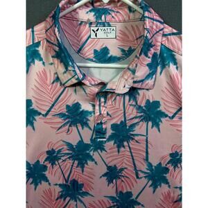 Yatta Golf Men Standout Performance Golf Polo Shirt Large Tropical Hawaiian Camp